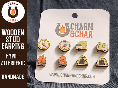 Camping Wood Stud Earrings - Camping Fashion Earring Set - Stud Earring - Charm and Char